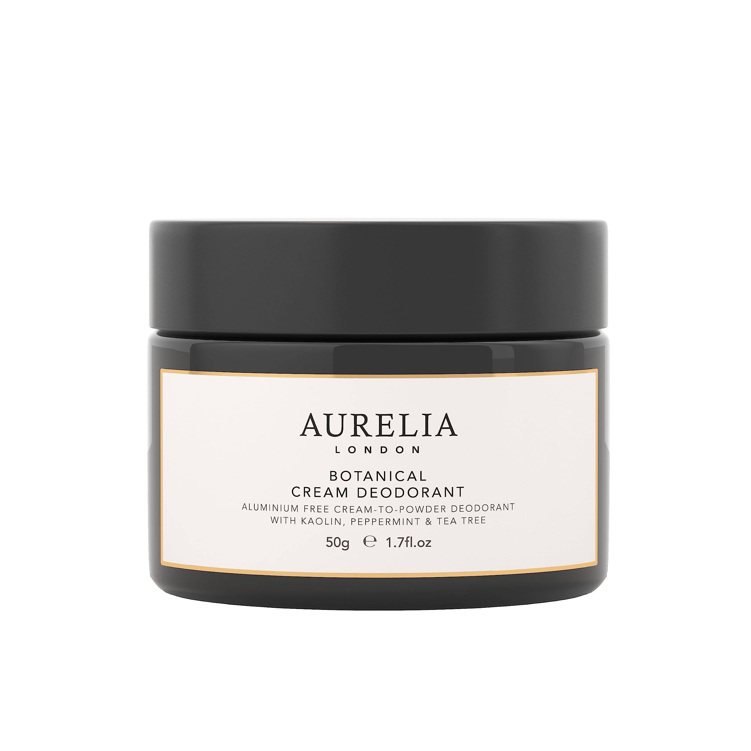 Aurelia Probiotic Skincare Botanical Cream Deodorant packaging showcases eco-friendly design for daily use.