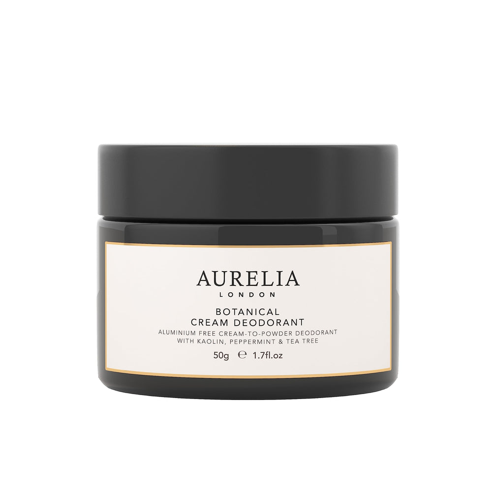Aurelia Probiotic Skincare Botanical Cream Deodorant packaging showcases eco-friendly design for daily use.
