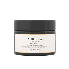 Aurelia Probiotic Skincare Botanical Cream Deodorant packaging showcases eco-friendly design for daily use.