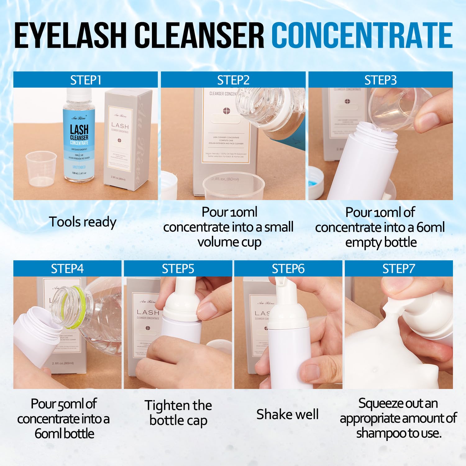 Gentle eyelash cleansing under-eye area using AuReve cleanser.