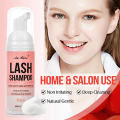 Foamy AuReve lash shampoo lather cleans lashes and lid margins effectively