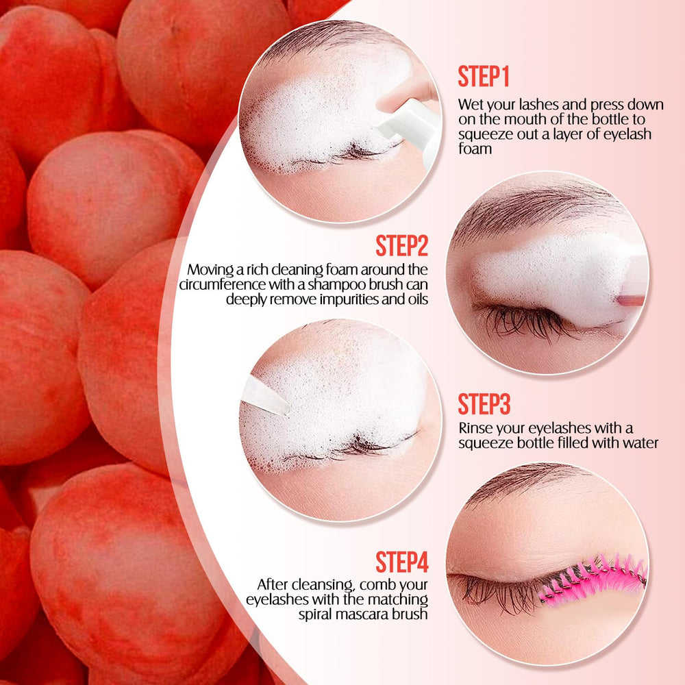 Hand applying AuReve lash shampoo foam during a routine