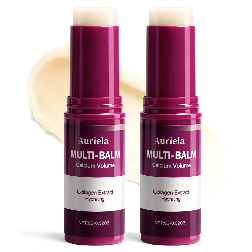Auriela Calcium Volume Multi Balm bottle in compact travel-ready packaging.