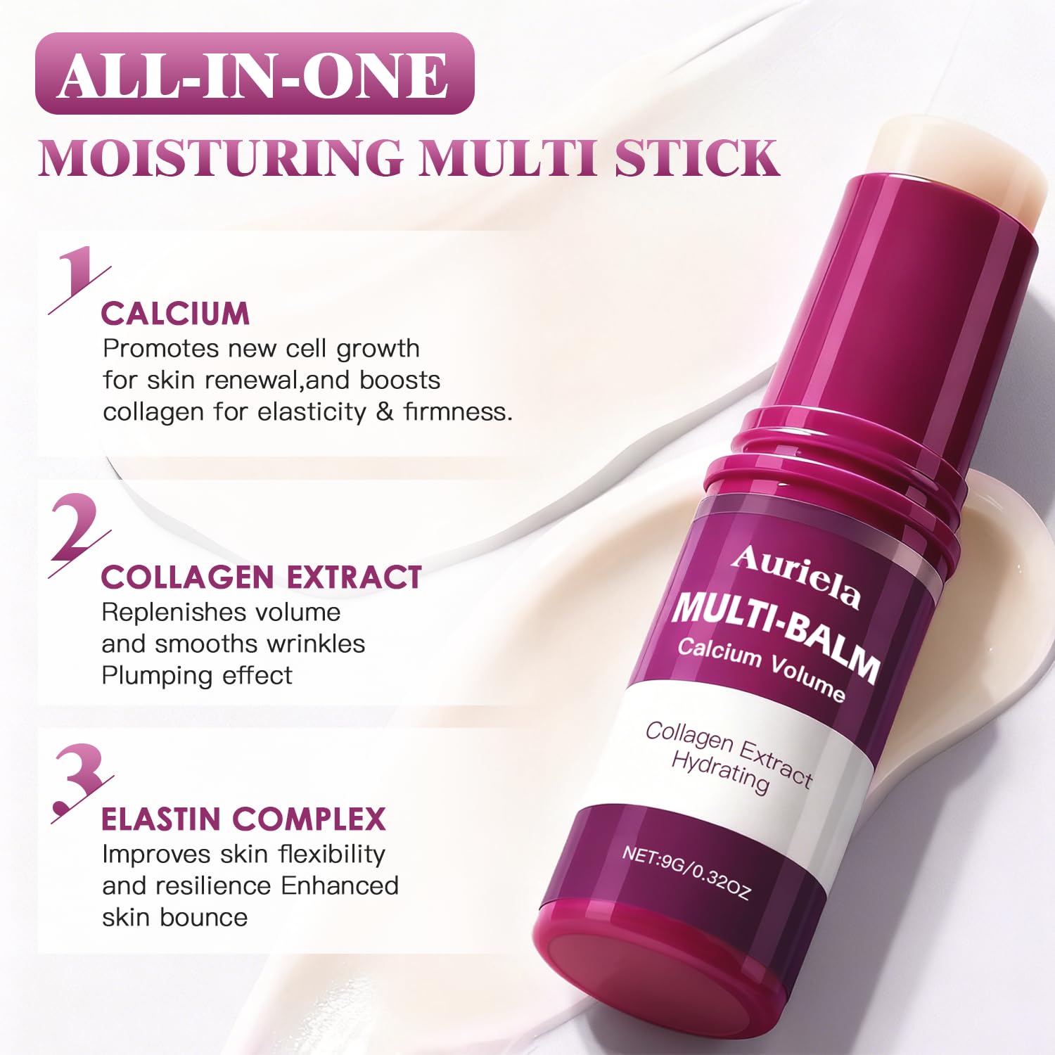 Auriela Calcium Volume Multi Balm applied to neck area for gentle care.