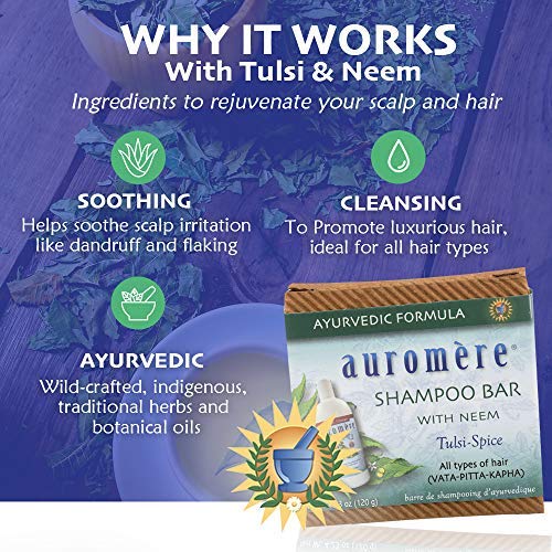 Auromere neem-infused bar supports hair care with traditional Ayurvedic strength.