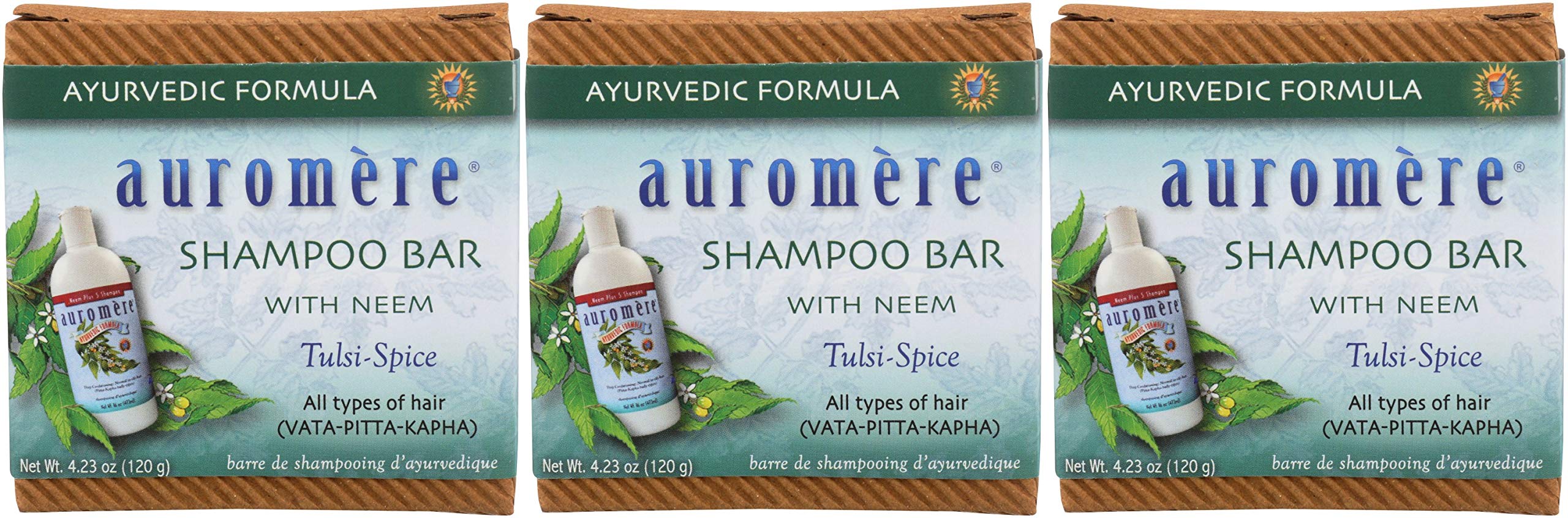Auromere shampoo bar in eco-packaging for zero-waste routines.