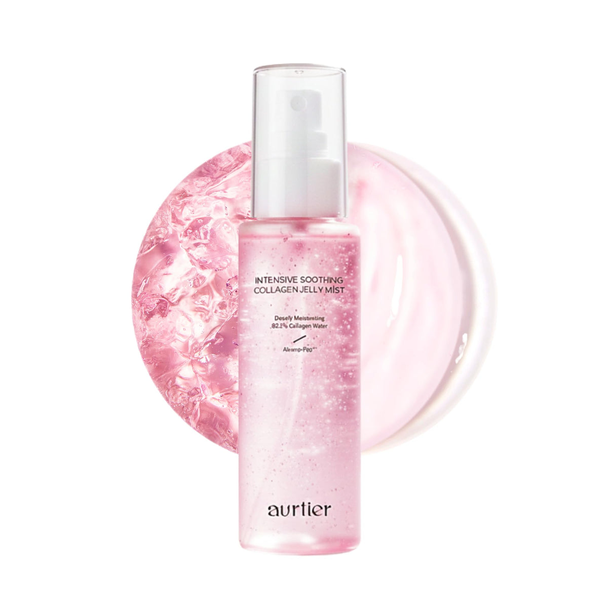 Aurtier pink jelly mist bottle close-up emphasizes hydration.