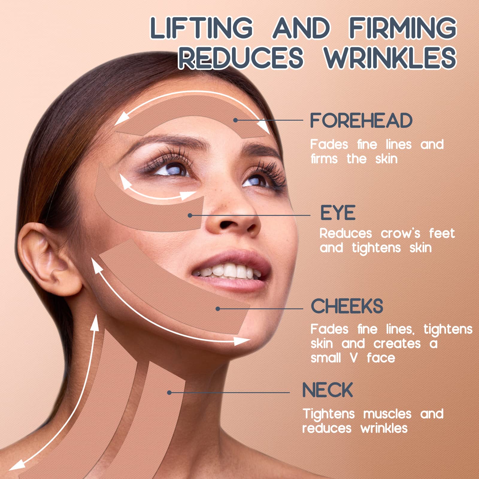 AURUZA forehead-eyes-nasolabial patches target common areas with precise placement for subtle lift.