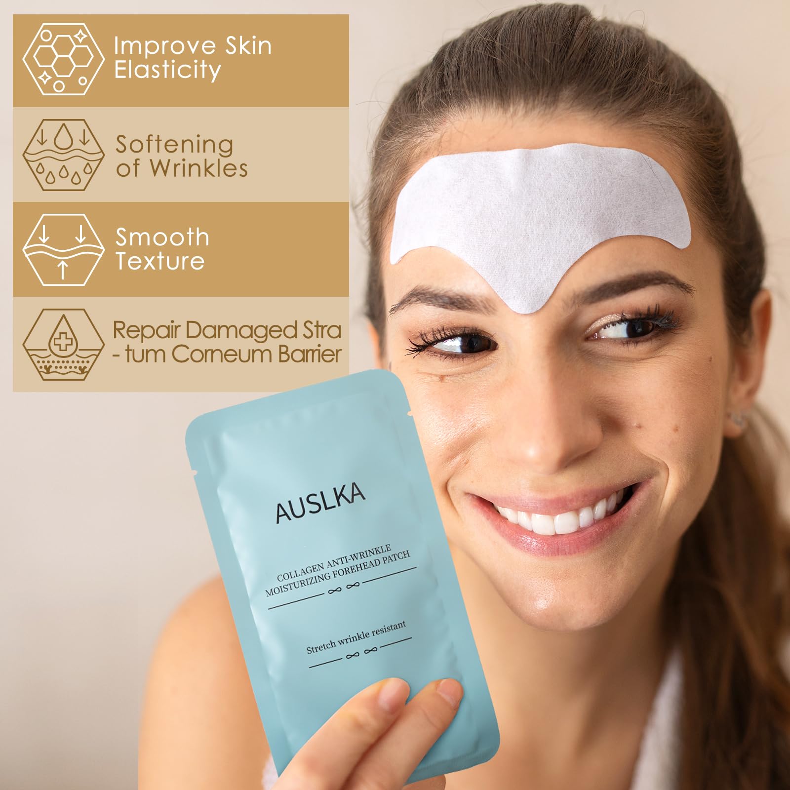 AUSLKA patches close-up showing skin friendly fit for daily use.