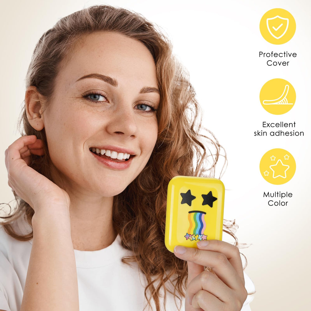 Cute star design hides pimples for discreet wear on the face.
