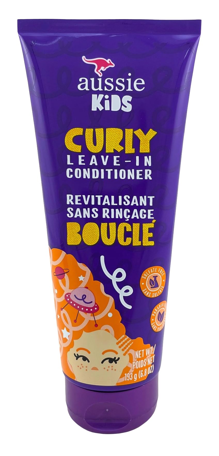 Aussie Kids Leave-In Curly Conditioner bottle closeup with tropical scent