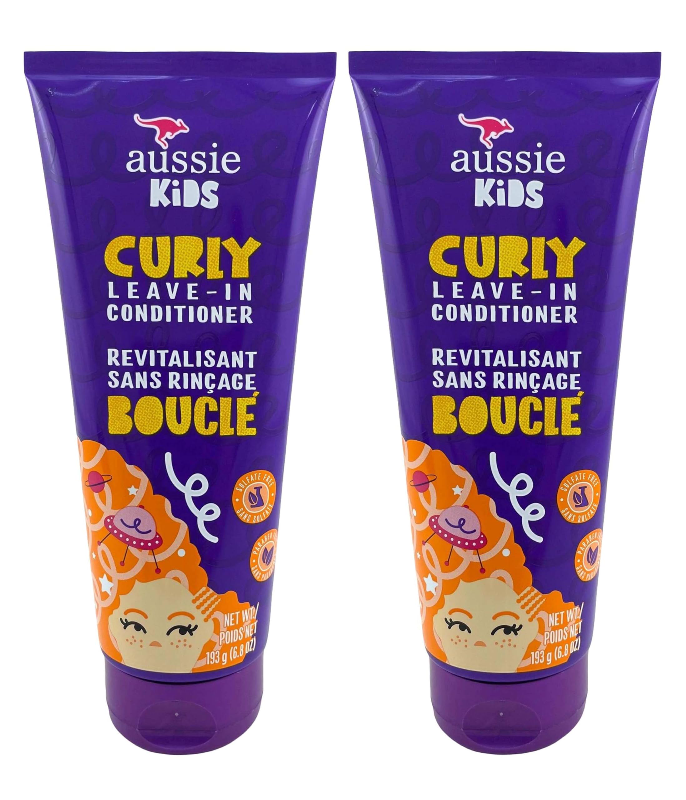 Aussie Kids Leave-In Curly Conditioner packaging highlights paraben-free formula