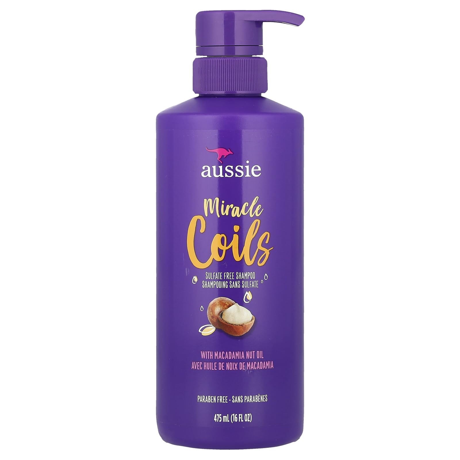 Aussie Miracle Coils shampoo bottle with pump for cleansing and defining curls