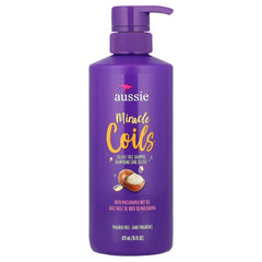 Aussie Miracle Coils shampoo bottle with pump for cleansing and defining curls