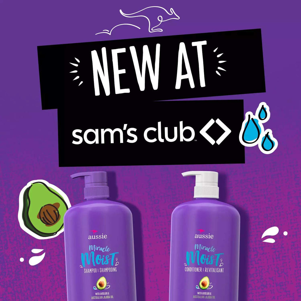 Aussie Miracle Moist conditioner bottle highlighting rich slip for detangling.