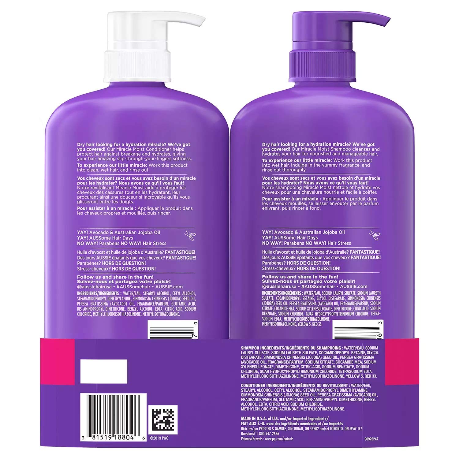 Smooth, hydrated hair after using Aussie Miracle Moist conditioner.