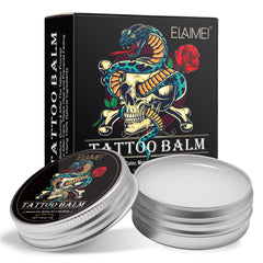 AUSTINE Tattoo Aftercare Butter label close-up, highlighting natural ingredients for gentle healing.