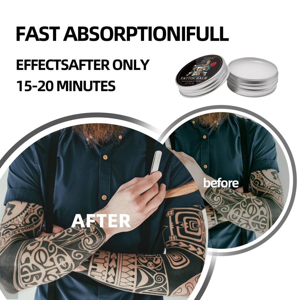 AUSTINE Tattoo Aftercare Butter on forearm, demonstrating convenient real-life use.