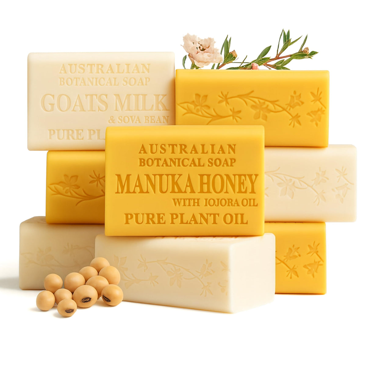 Australian Botanical Goats Milk Soap bar, smooth texture and creamy cleansing for sensitive skin.