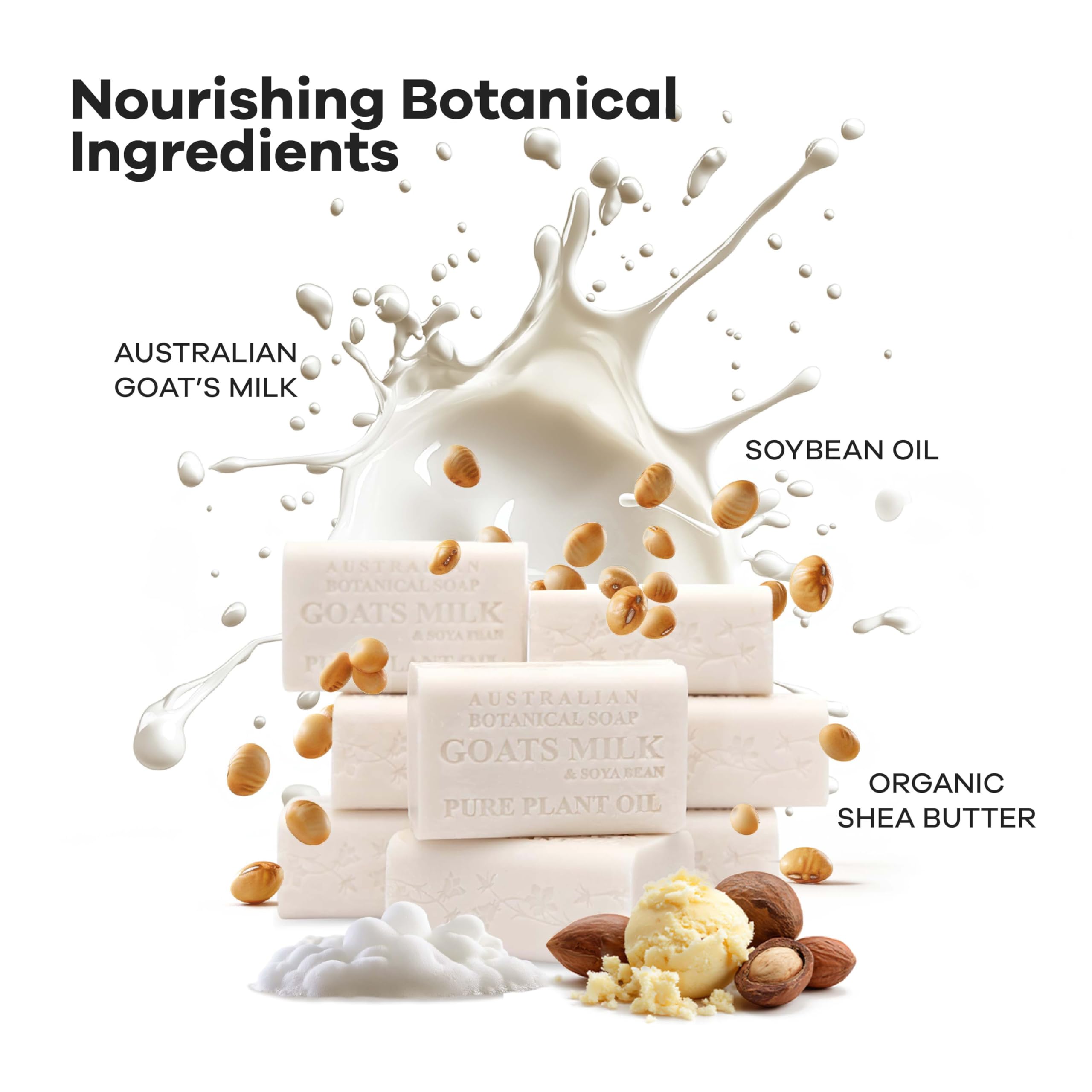 Foamy lather forms during shower with Australian Botanical Goat Milk Soap.