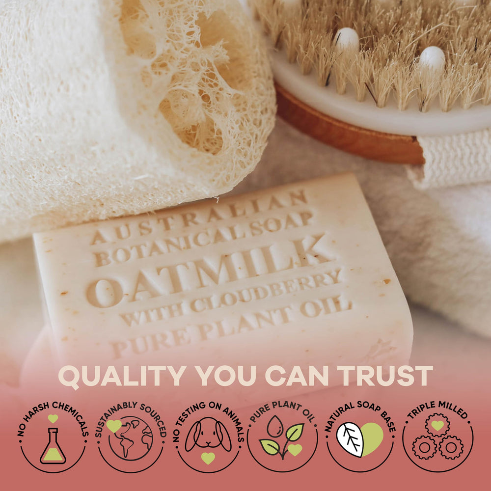 Australian Botanical Soap packaging highlights cloudberry nutrients and natural fragrance