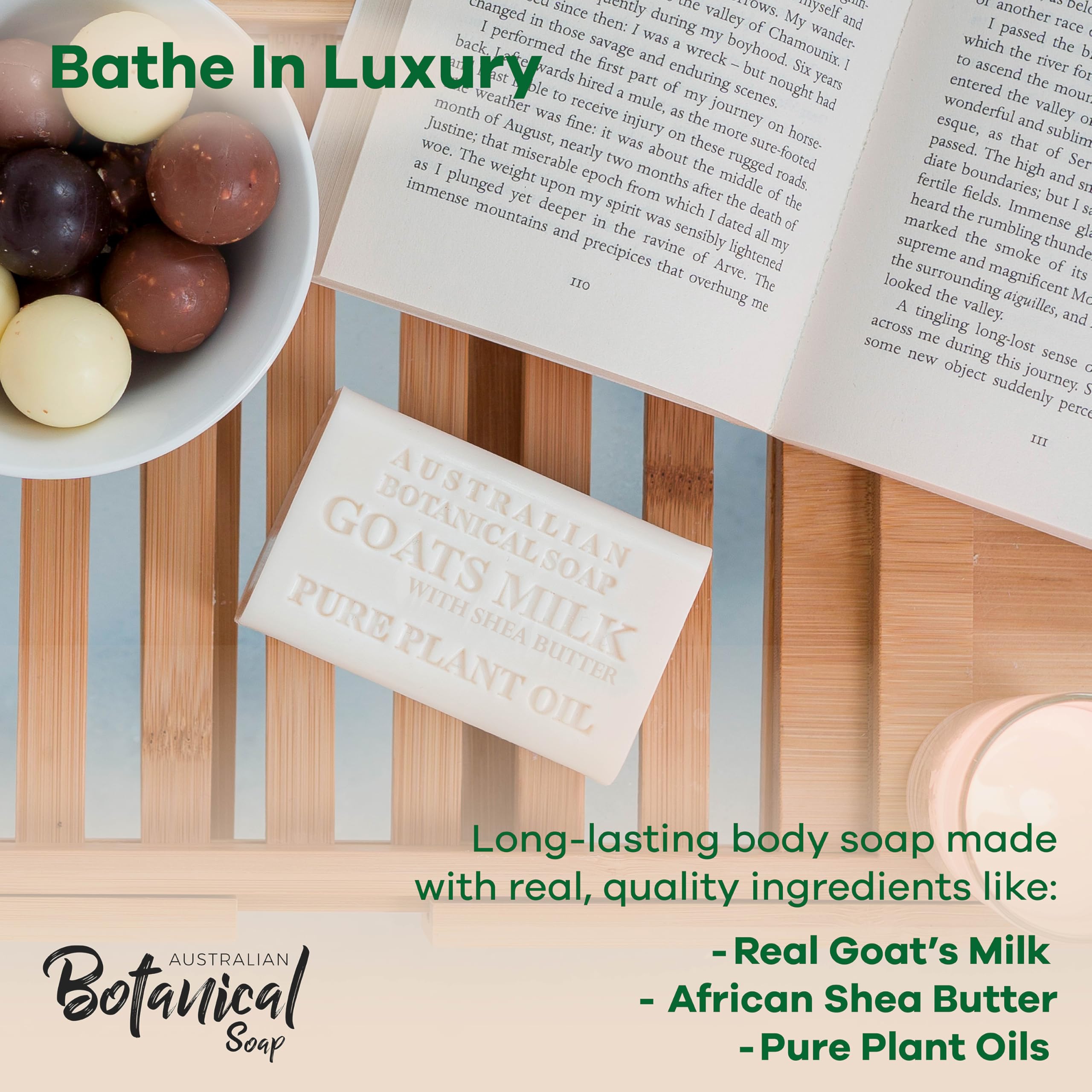 Australian Botanical Soap Goat Milk Shea Bar — bar in shower, long-lasting.