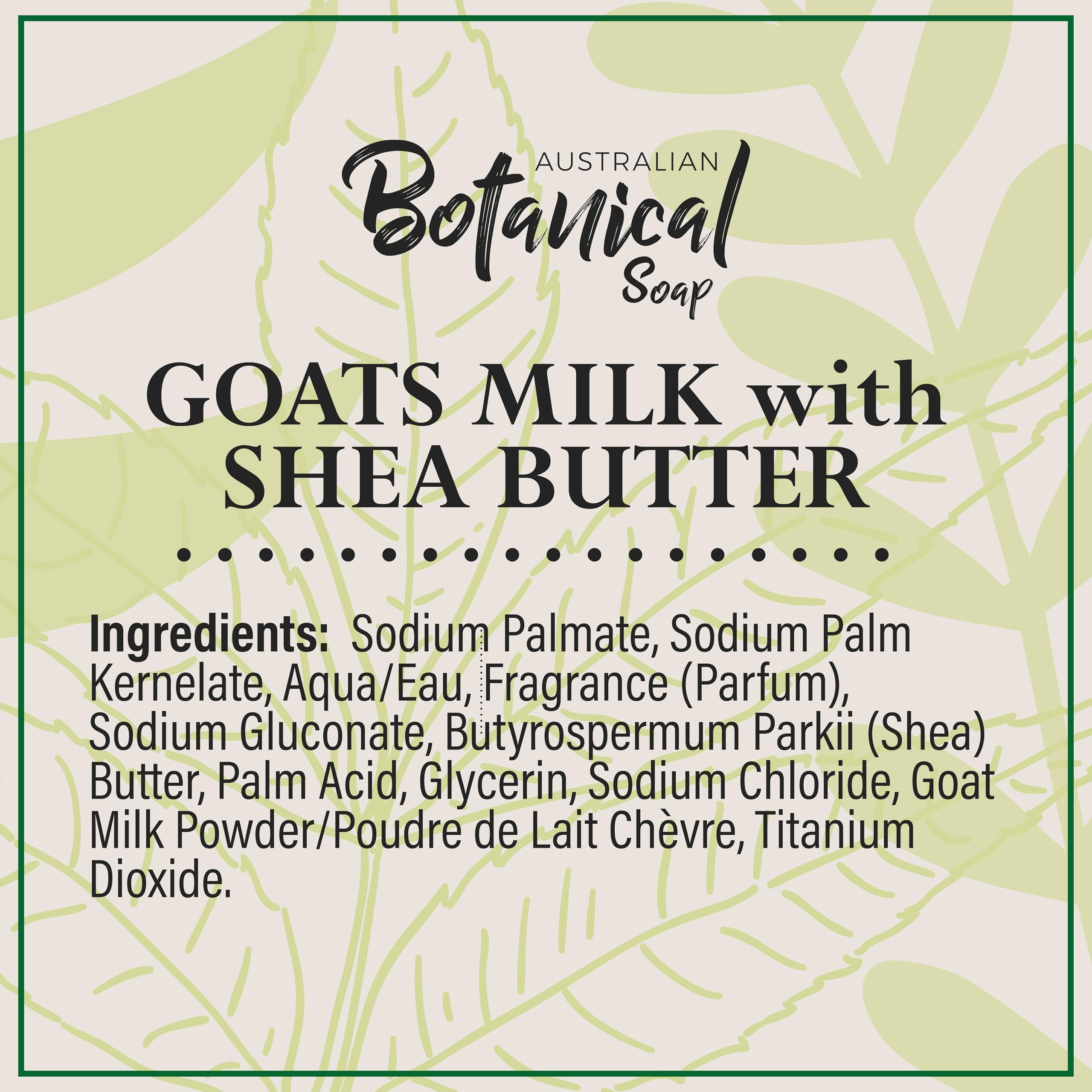 Australian Botanical Soap Goat Milk Shea Bar — triple milled for a dense, satisfying lather.