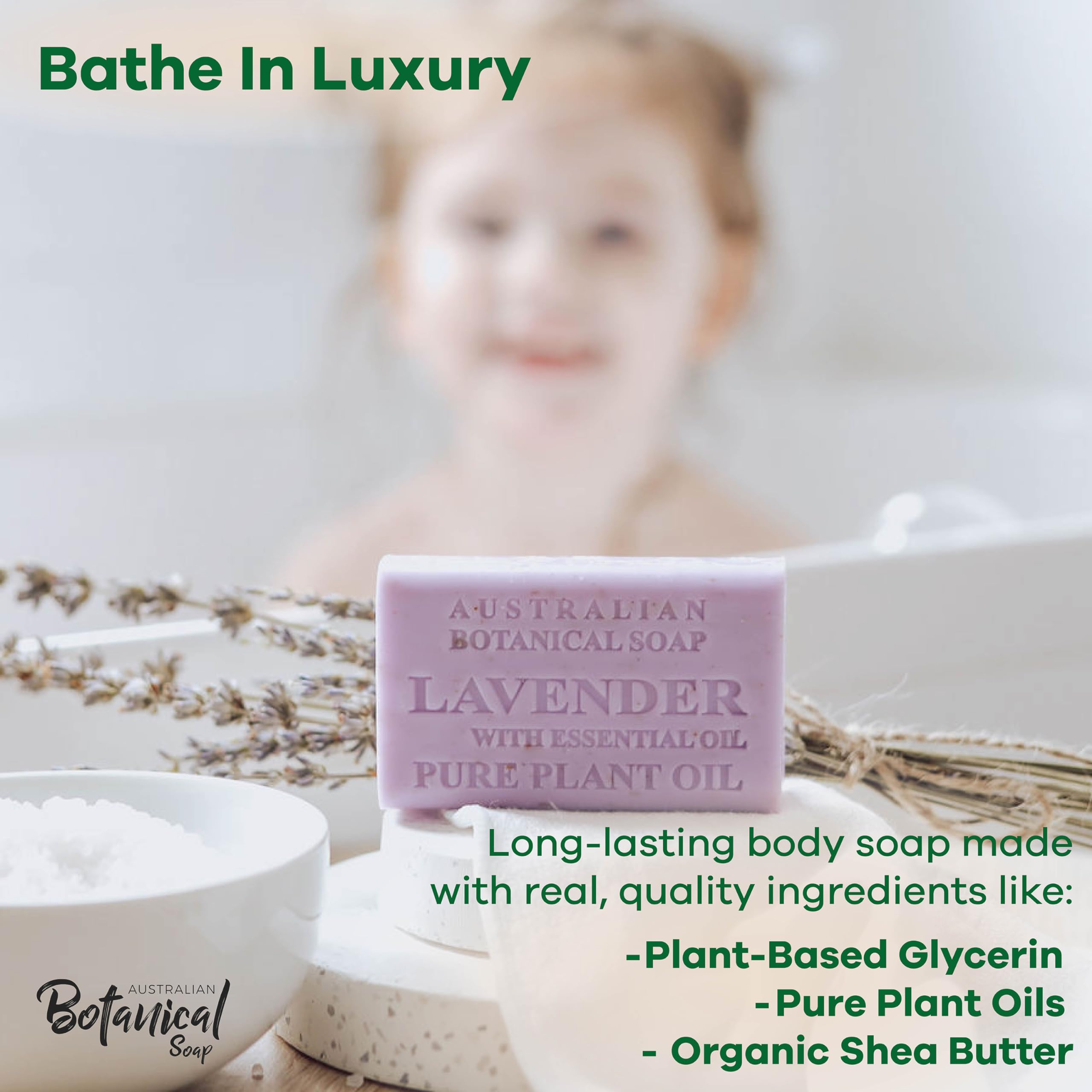 Australian Botanical Soap lavender bar lather close-up highlighting silky bubbles.
