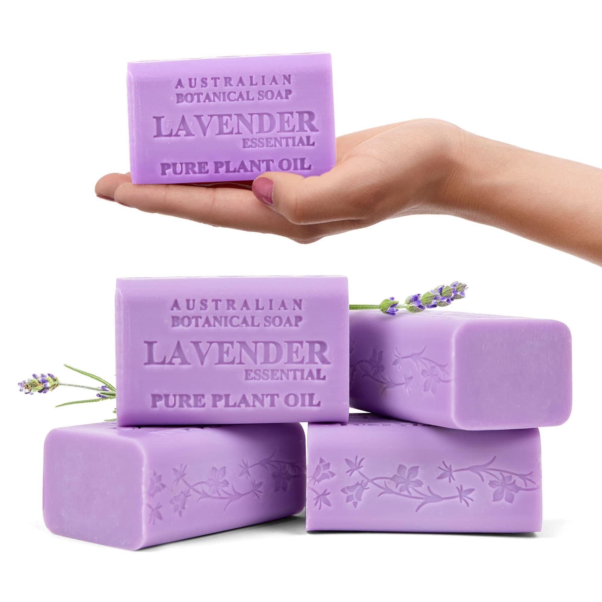Australian Botanical Soap Lavender with Essential Oil close-up showing calming lavender aroma.
