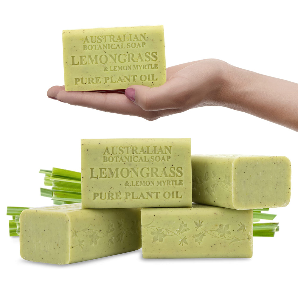 Australian Botanical Soap Lemongrass & Lemon Myrtle bar close-up for an invigorating cleanse.