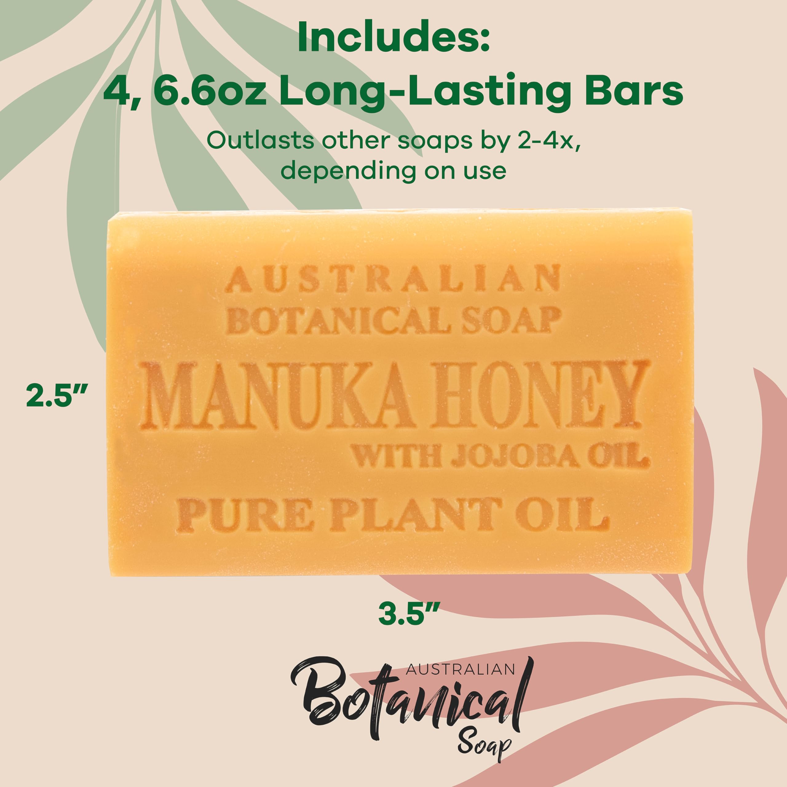 Australian Botanical Soap Manuka Honey with Jojoba Bar pack highlights four luxury bars for routine care.