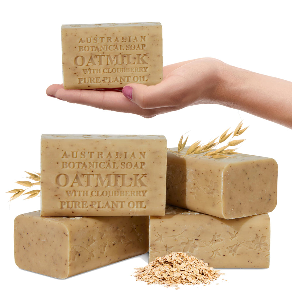 Australian Botanical Soap oat milk cloudberry bar unwrap reveals creamy lather