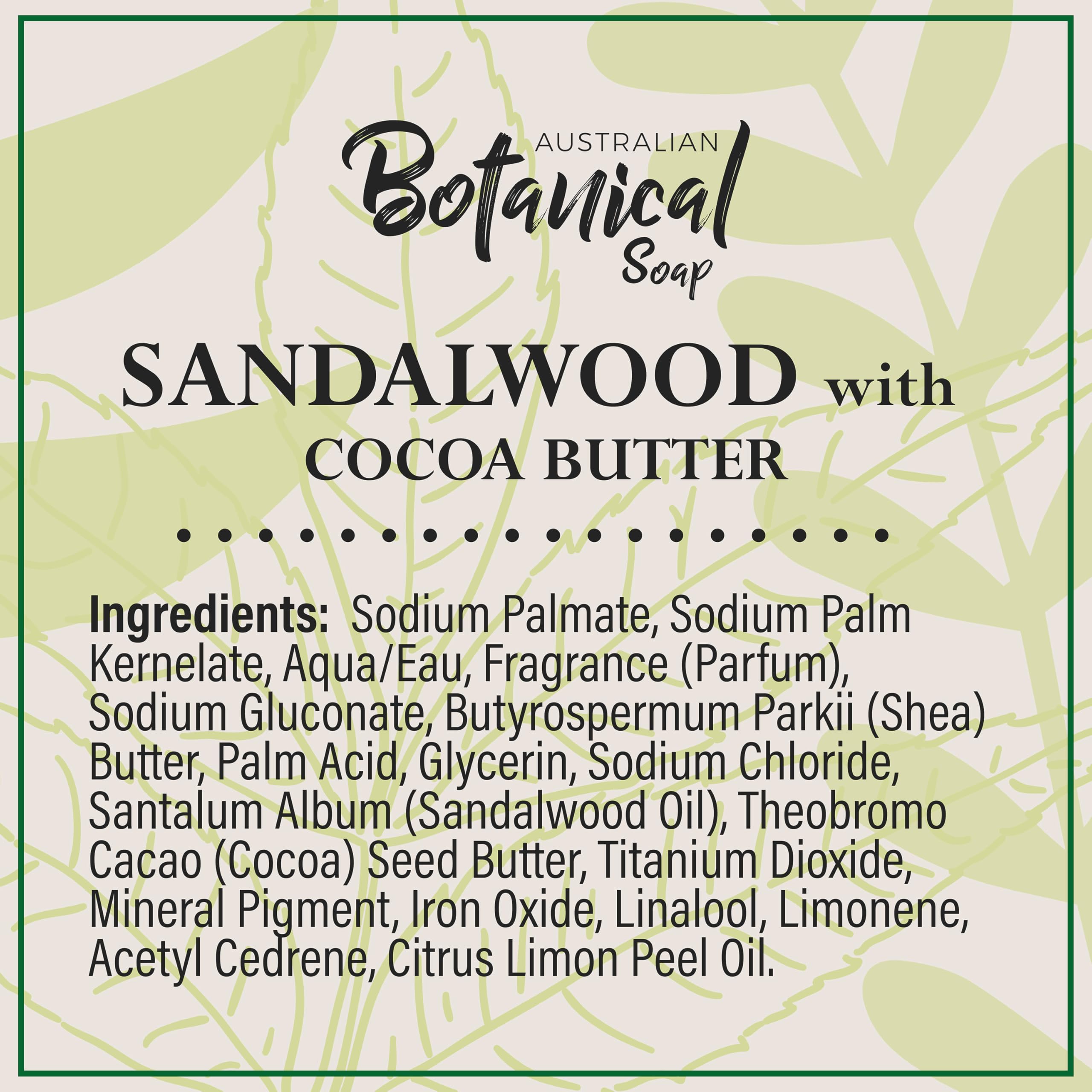 Australian Botanical Soap sandalwood cocoa butter bar in use for cleansing routine.