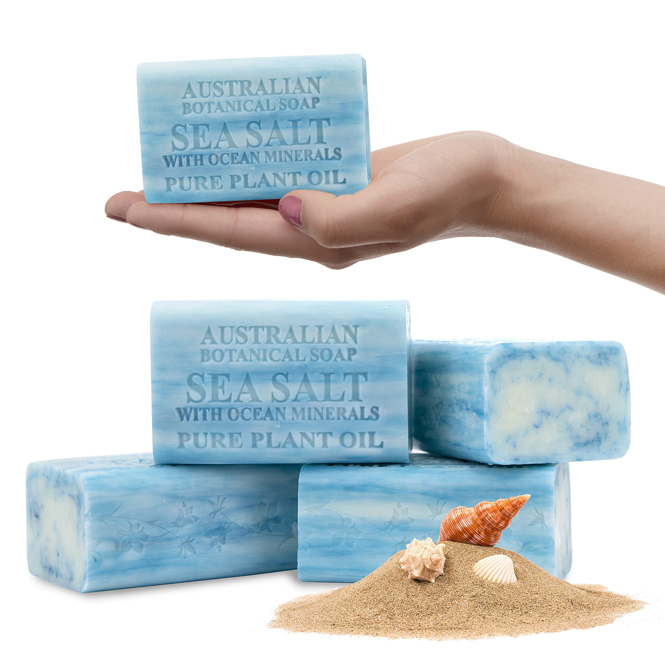Australian Botanical Soap Sea Salt bar close-up highlighting minerals for refreshed skin.