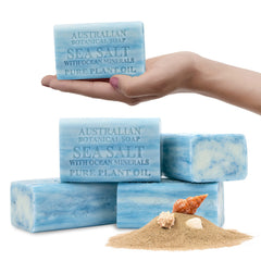 Australian Botanical Soap Sea Salt bar close-up highlighting minerals for refreshed skin.