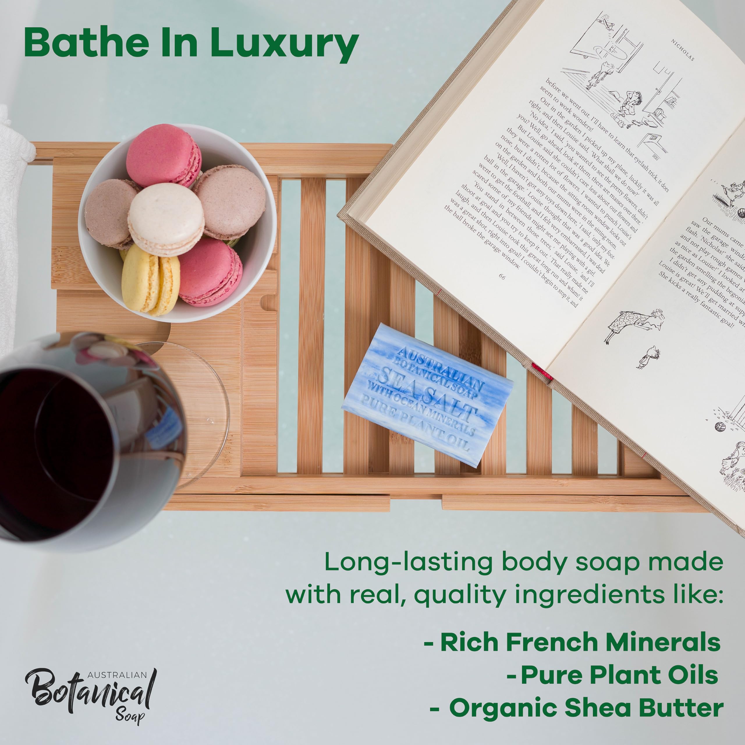 Australian Botanical Soap Sea Salt bar in bathroom setup for daily cleansing.