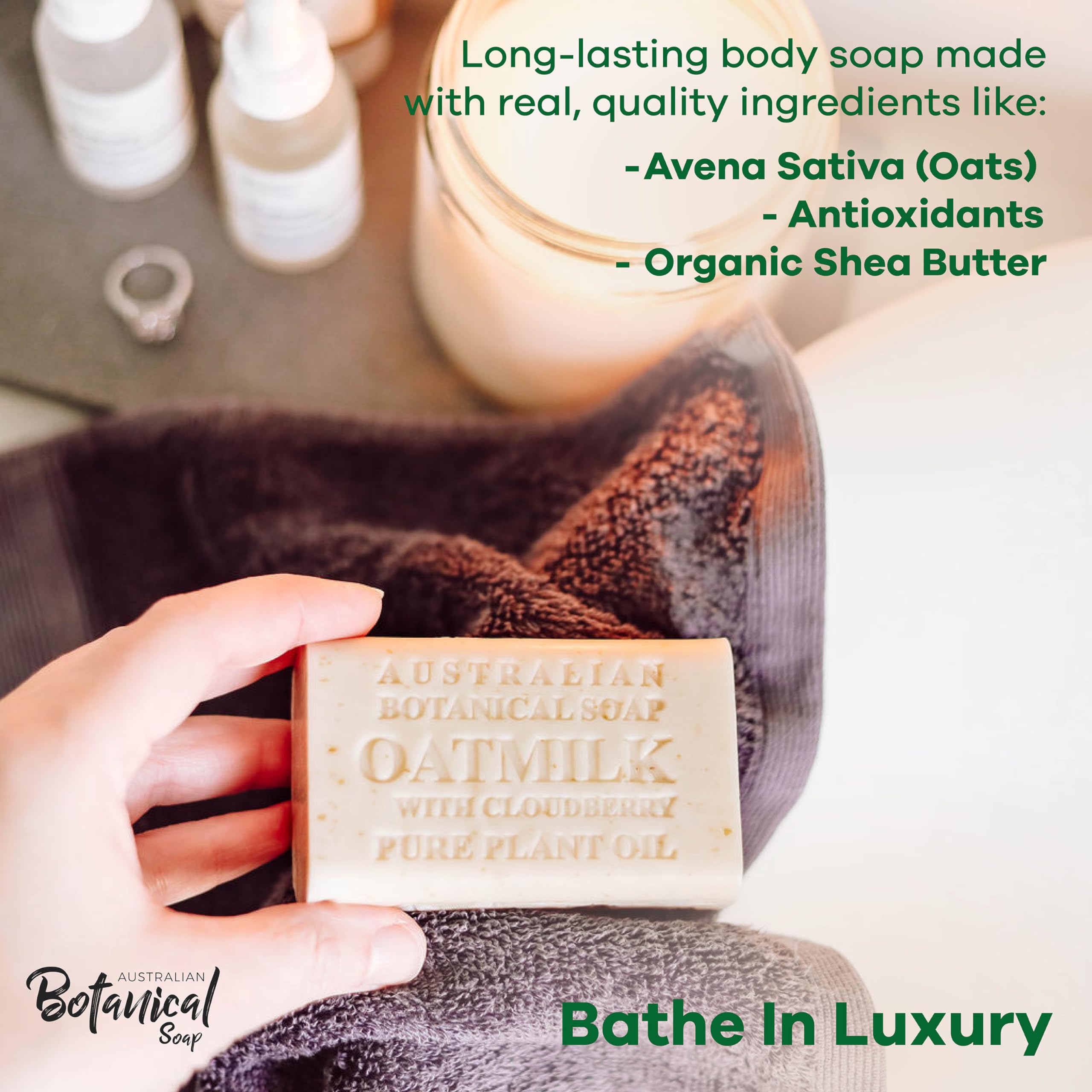 Australian Botanical Soap triple-milled bar delivering long-lasting, creamy lather