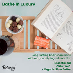 Australian Botanical Soap Vitamin C bar showing bright citrus aroma and gentle cleansing.