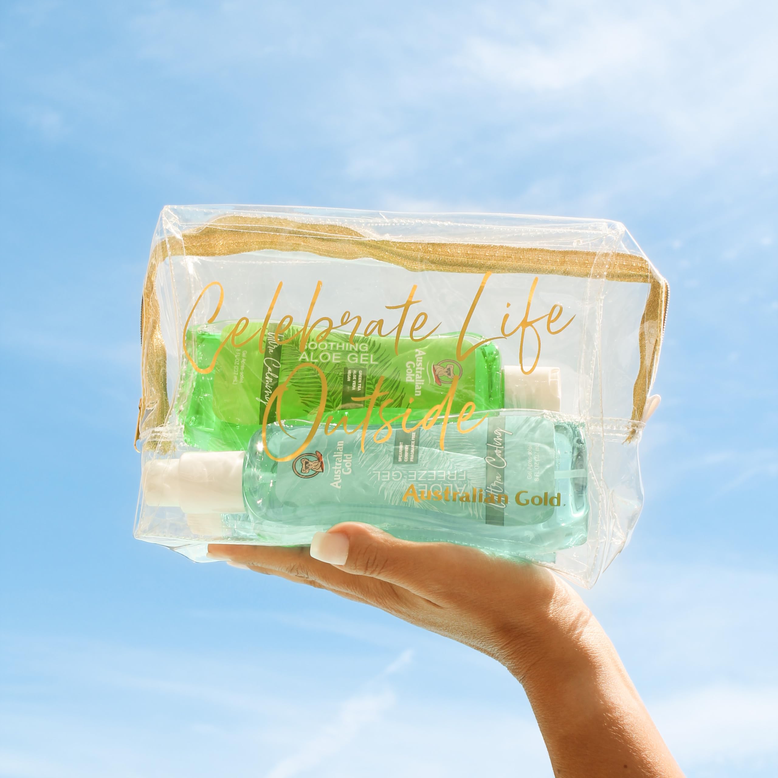 After-sun relief being applied to sun-exposed skin with Australian Gold.