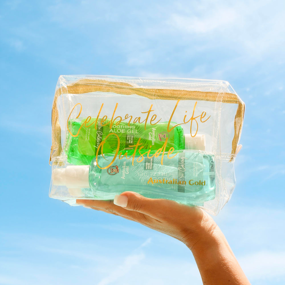 After-sun relief being applied to sun-exposed skin with Australian Gold.