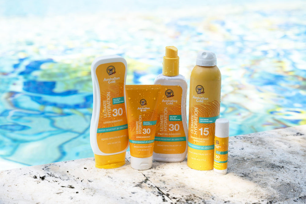 Australian Gold bottle with travel-friendly design and matte surface