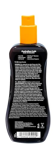 Australian Gold Exotic Tanning Oil spray action demonstrates quick absorption and bronzed glow.