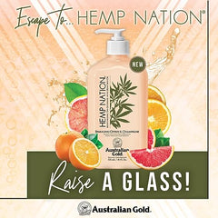 Australian Gold Hemp Nation Sparkling Citrus lotion texture close-up shows silky moisture.