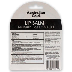 Close-up of Australian Gold SPF30 lip balm tube with coconut flavor note for daily use
