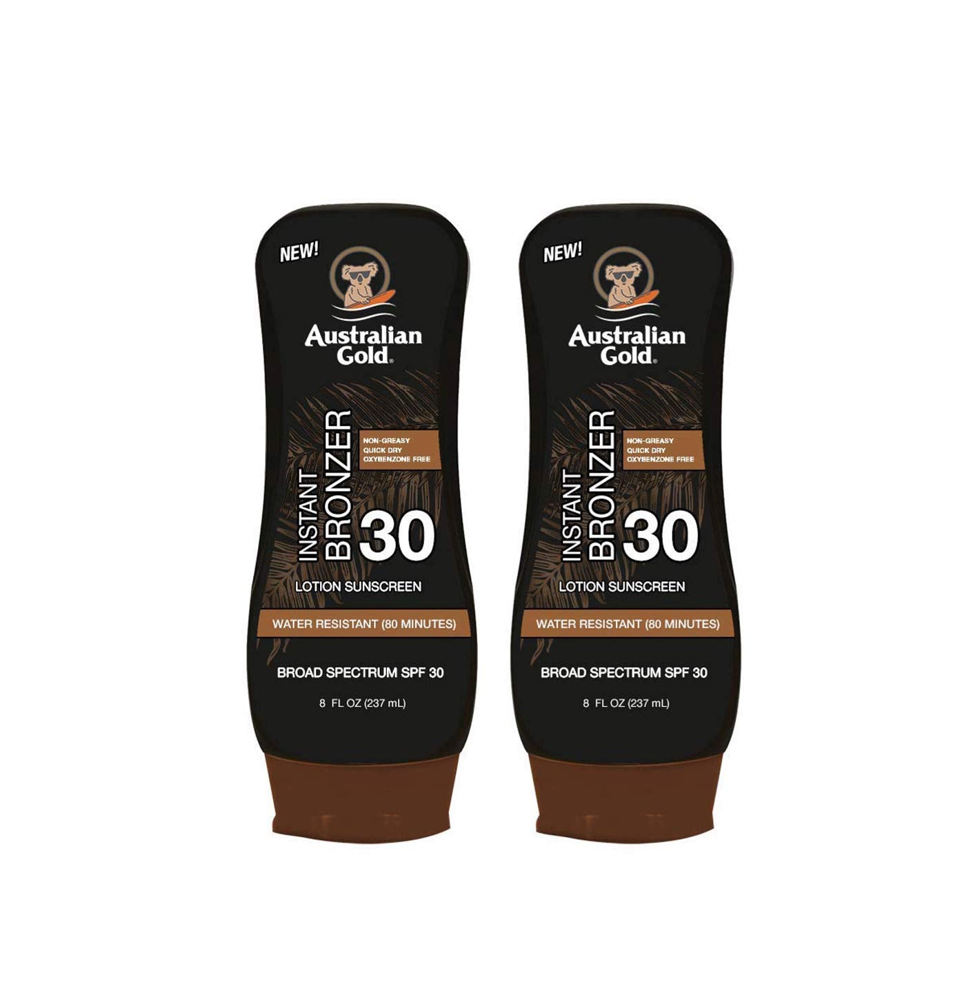 Australian Gold SPF 30 lotion bottle with instant bronzer for a radiant glow
