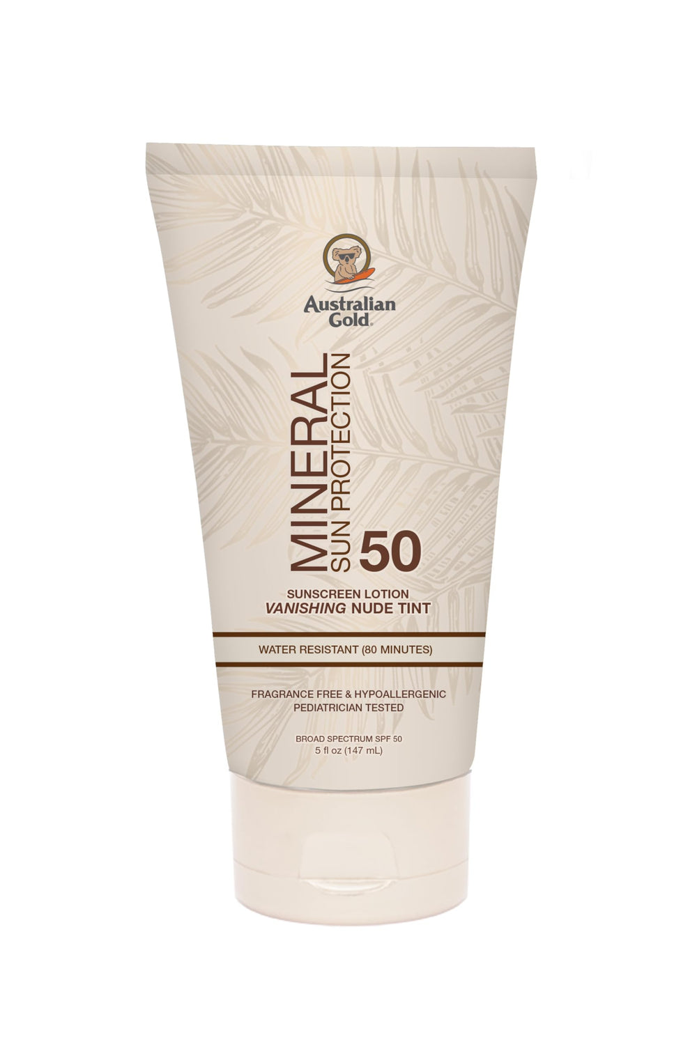 Australian Gold SPF 50 Mineral Sunscreen with vanishing nude tint for a seamless finish