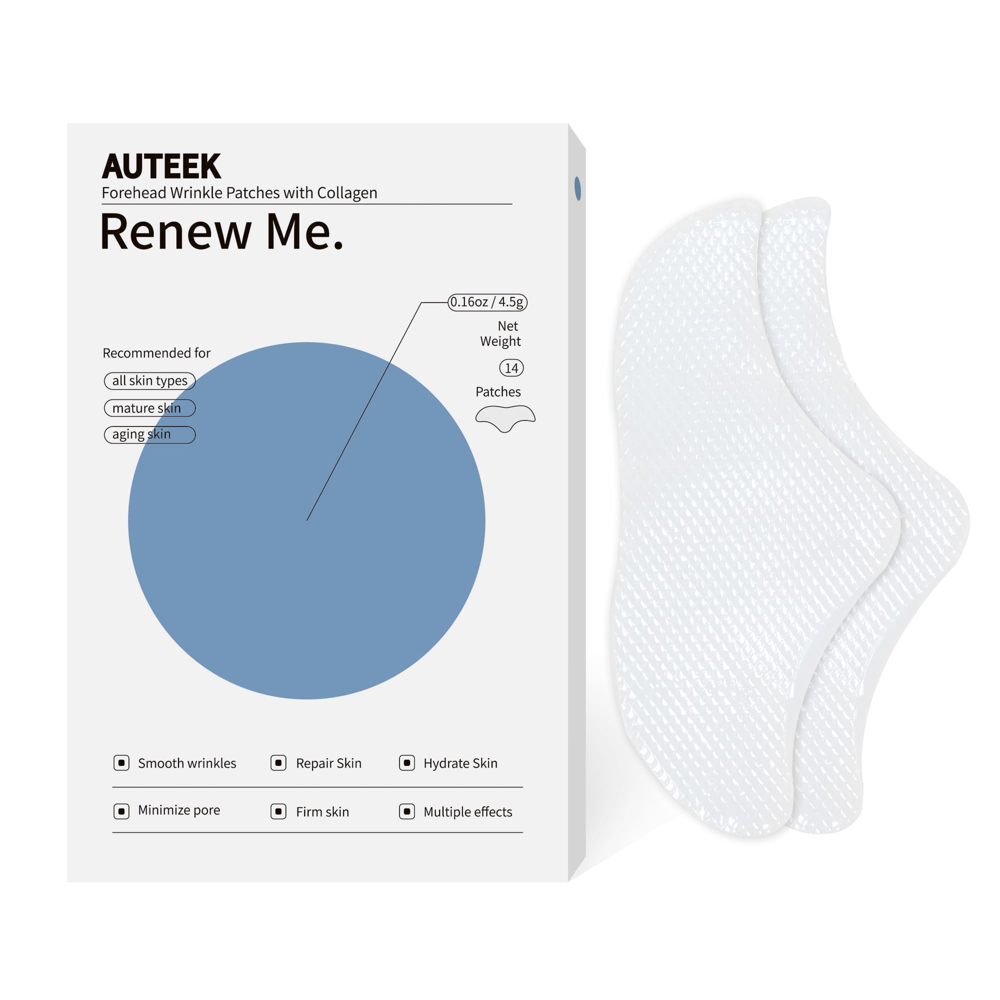 Auteek forehead patches pack ready for use, supporting a simple skincare routine.
