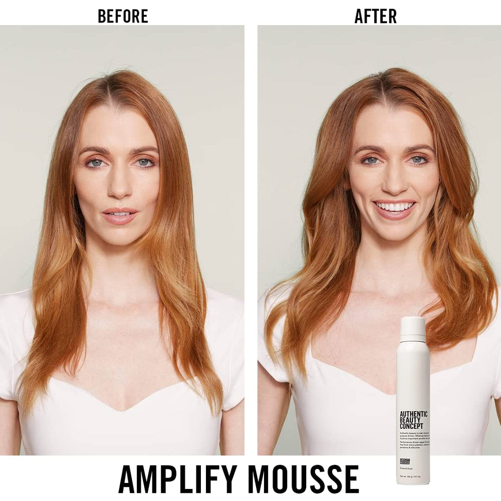 Authentic Beauty Concept Amplify Mousse volume shot demonstrates added body.