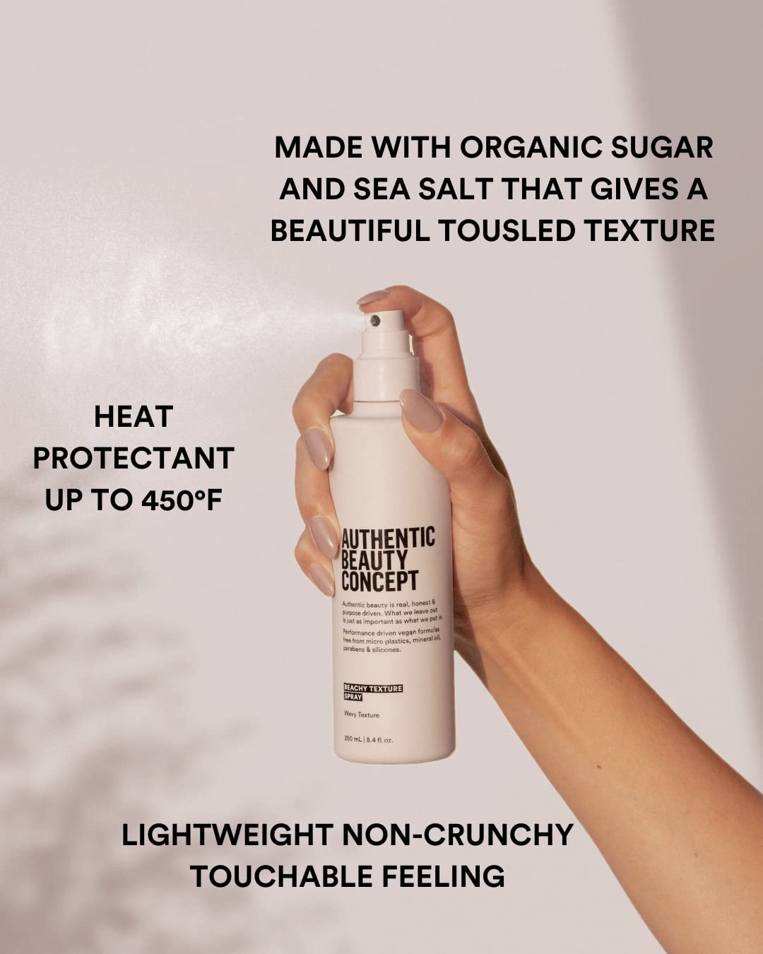Authentic Beauty Concept Beachy Texture Spray mist application creates effortless mermaid-inspired texture.