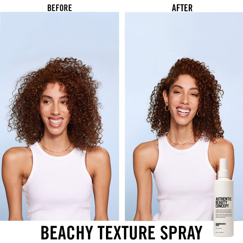 Authentic Beauty Concept Beachy Texture Spray combines organic sugar and sea salt for natural texture.